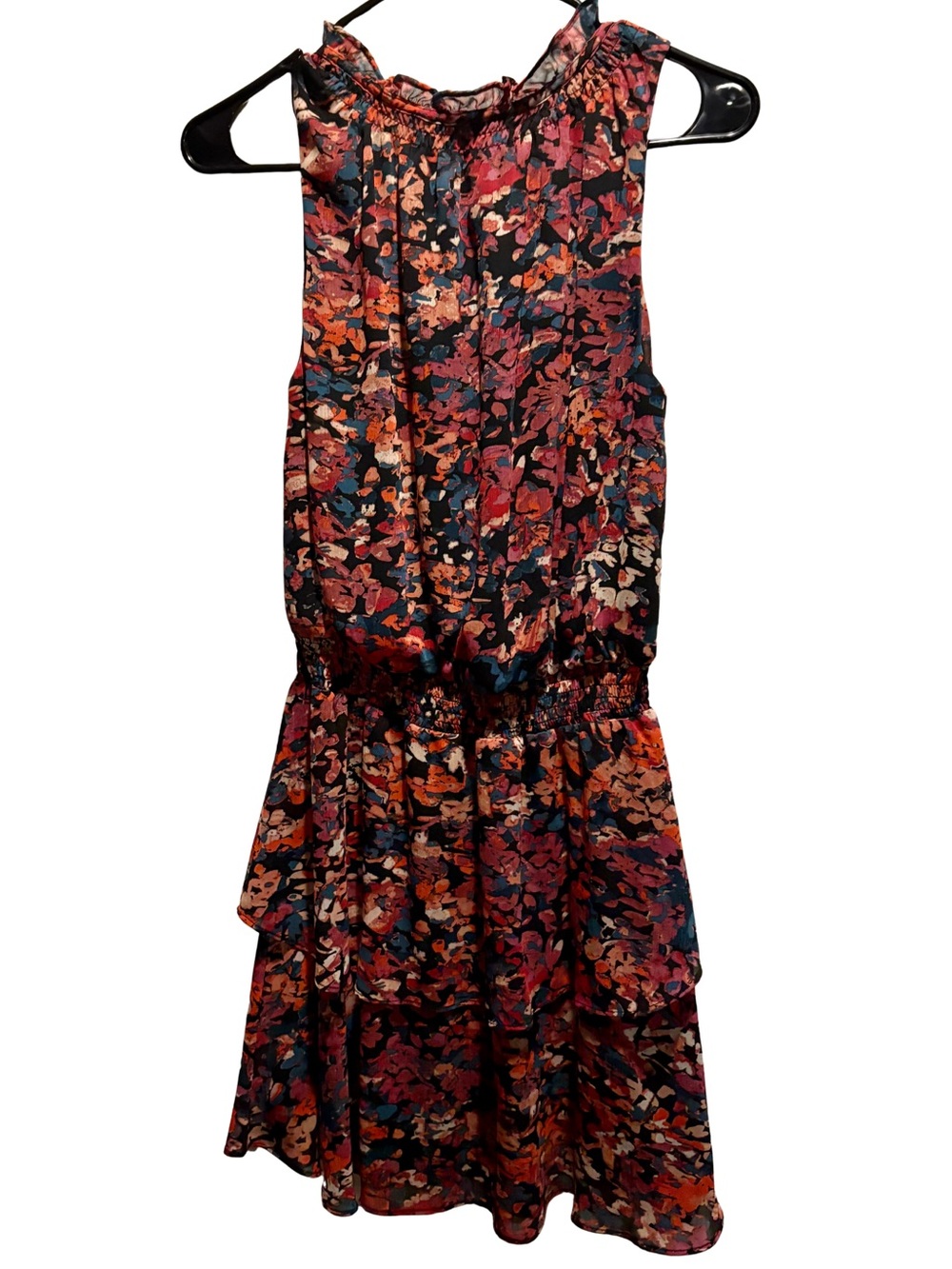 Evereve Floral Sleeveless Ruffle Hem Mini Smocked Waist Tiered Ruffle Boho